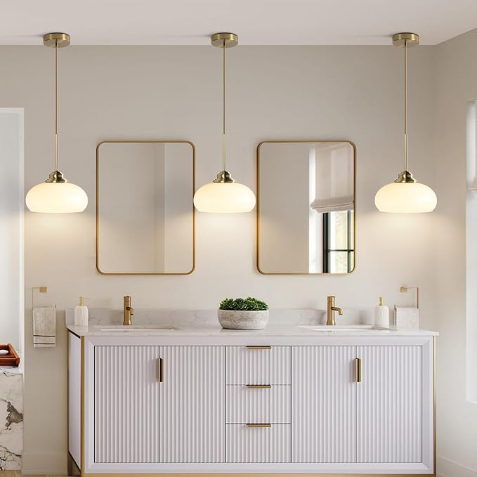 KCO Lighting White and Gold Pendant Light Milk Glass Hanging Light Fixtures Small Dome Pendant Light Brass Pendant Lighting - Image 7
