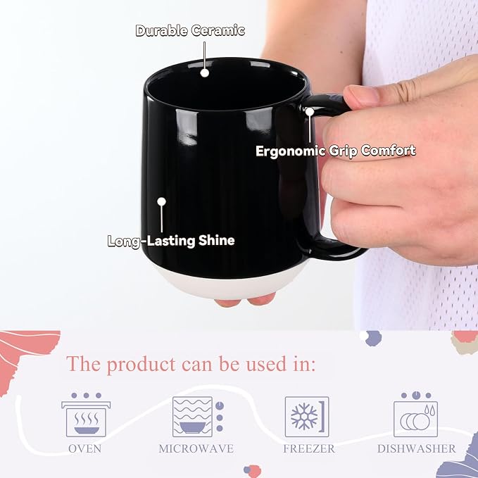 Miicol Ceramic Coffee Mug, 16 oz Large Coffee Cup, Tea Mug with Handle, Flat Bottom Mug for Men, Women, Office, Microwave and Dishwasher Safe, Multi-Color, Panda Black - Image 7
