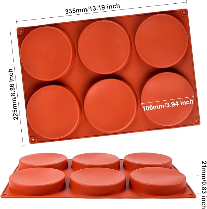 2 Pack Large Silicone Molds for Baking/Non-Stick 4 inch 6-Cavity Round Silicone Baking Mold for Whoopie Pie Pan, Corn Bread, Candy, Eggs, Muffin, Soap,