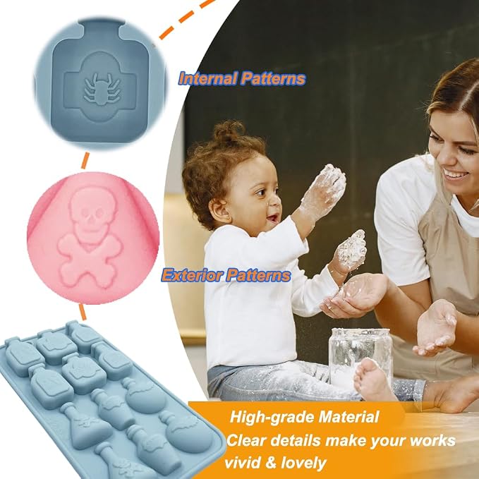 2 Pack 3D Apothecary Potion Bottle Silicone Molds 12 Cavity Halloween Themed Baking Mould Tray DIY Baking Tool for Chocolate Cake Dessert Candy Mousse Pastry Handmade Soap Crayons Cupcake Topper - Image 4