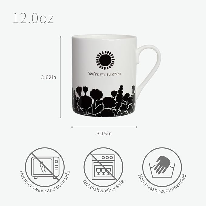 Lovfit Garden Color Changing 12oz Ceramic Coffee Mug | Heat Sensitive You are My Sunshine Cup, Sunflower Birthday Gift for Women Friends Family, Home Office Use - Image 3