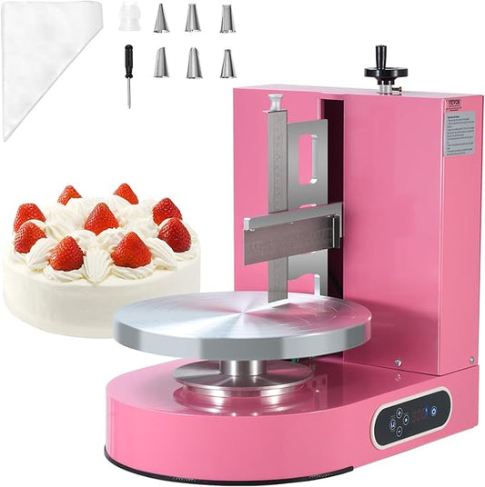 VEVOR Cake Decorating Machine, Cake Cream Spreading Coating Smearing Machine, Low Noise Cake Frosting Machine, Turntable with Adjustable Scraper, for 4" to 12" Cake, 25-320RPM Rotating Speed, Pink