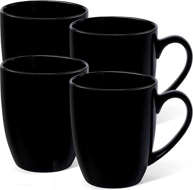 Urbanstrive 16 oz Large Coffee Mugs Set of 4 Ceramic Coffee Mug White Coffee Cups Tea Cups Idea Gift for Women Men House Warming Gifts New Home Office, Black 4 Pack by Urbanstrive