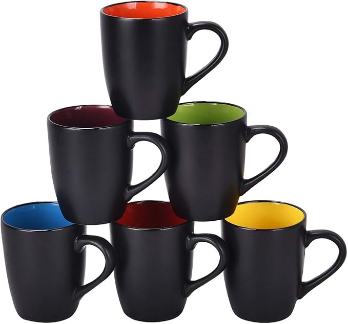 Lifecapido Set of 6 Modern Black Ceramic Coffee Mugs, 16 Ounce Capacity, Perfect for Home Use by Lifecapido