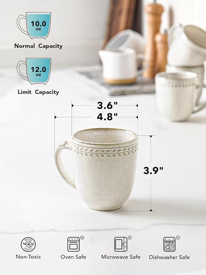 LE TAUCI Coffee Mugs 12 oz,Ceramic Mug Set, Embossment Cups for Espresso, Hot Tea, Cappuccino, Mocha, Cocoa,Suit For Housewarming Wedding- 3.6 inch, Set of 6, Birch - Image 3