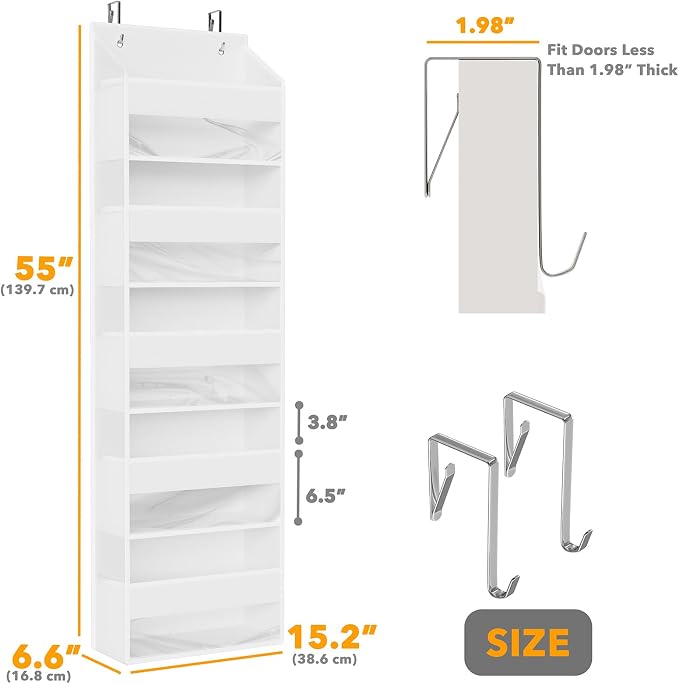 SpaceAid 2 Pack Over The Door Organizer with 5 Large Pockets and 10 Mesh Side Pockets, 5 Layers Door Organizer Hanging with Clear Window for Bedroom, Bathroom, Pantry and Nursery, White - Image 2