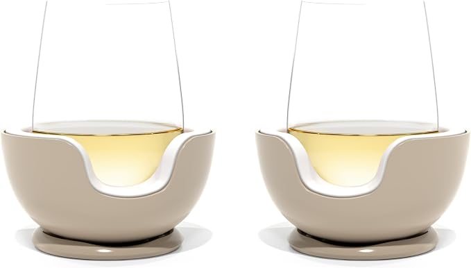 VoChill Stemless Wine Glass Chiller | Keep the Chill In Your Glass | Made In USA | Separable & Refreezable Chill Cradle | Actively Chills Stemless Glassware | Sand, Pair Stemless by VoChill