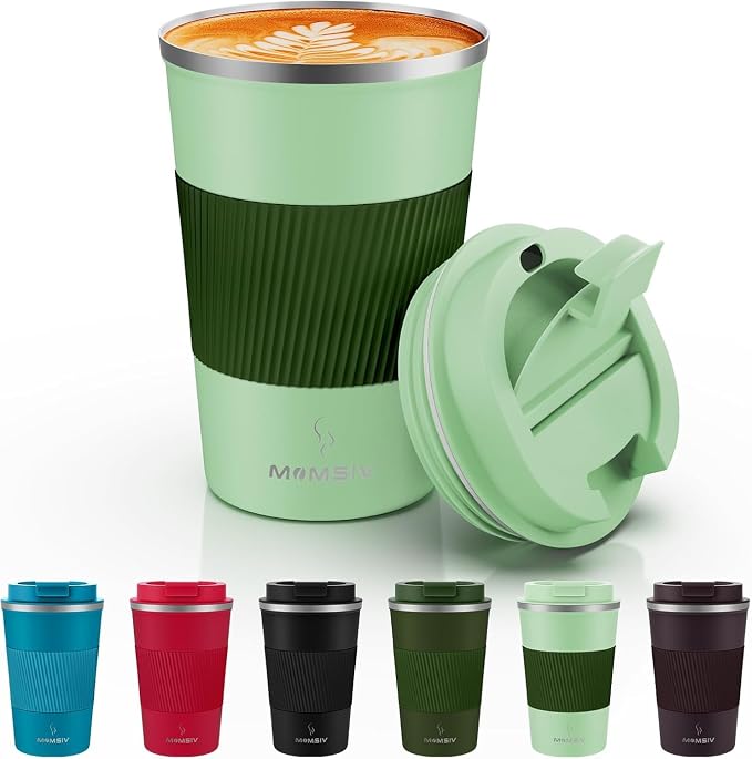 MOMSIV 12oz Travel Coffee Mug, Insulated Coffee Cup with Leakproof Lid | 6-Hour Heat Retention, 360°Leak proof, Vacuum Stainless Steel Double Walled, BPA-free, Reusable And To Go Coffee Mug by MOMSIV