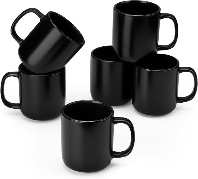 vancasso Stoneware Coffee Mugs Set, 16 oz Ceramic Coffee Cups for Americano Hot Tea Iced Coffee Cold Brew Cocoa Milk Mugs Set of 6, Dishwasher & Microwave Safe, Matte Black by vancasso