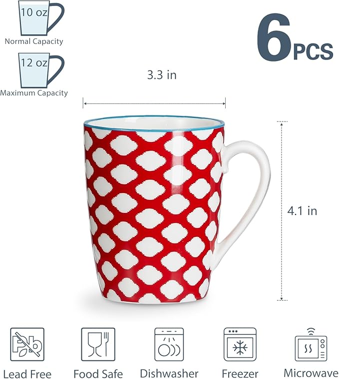 ONEMORE Coffee Mugs Set of 6, 12 oz Ceramic Coffee Cup with Handles, Porcelain Mugs for Latte Cappuccino Tea Cocoa, Microwave Dishwasher Safe, Aesthetic Home Office Cups for Women Men (Assorted Color) - Image 5