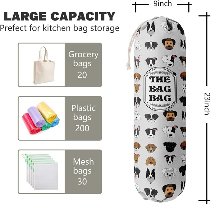 Grocery Bags Holder Organizer For Shopping Bags, Wall Mount Plastic Bags Storage Container Dispensers, Pet Lovers Home Kitchen Bags, The Bag Bag Grocery Bag Holder, Gifts For Women Dog Mom Dad (G-9) - Image 2