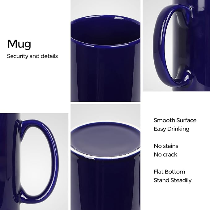 Large Coffee Mugs, 22 OZ(650ml) Extra Coffee Mug Set of 2, Smooth Ceramic Boss Cups, Big Capacity and Large Handle, for Dad Men, Blue - Image 3