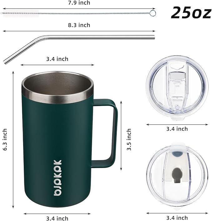 BJPKPK 25oz Insulated Coffee Mug with Handle, Stainless Steel Travel Mug | Keeps Drinks Hot & Cold, Double Wall Vacuum, 2 Lids Included, BPA-Free Coffee Tumbler for Home, Office & Travel - Image 5