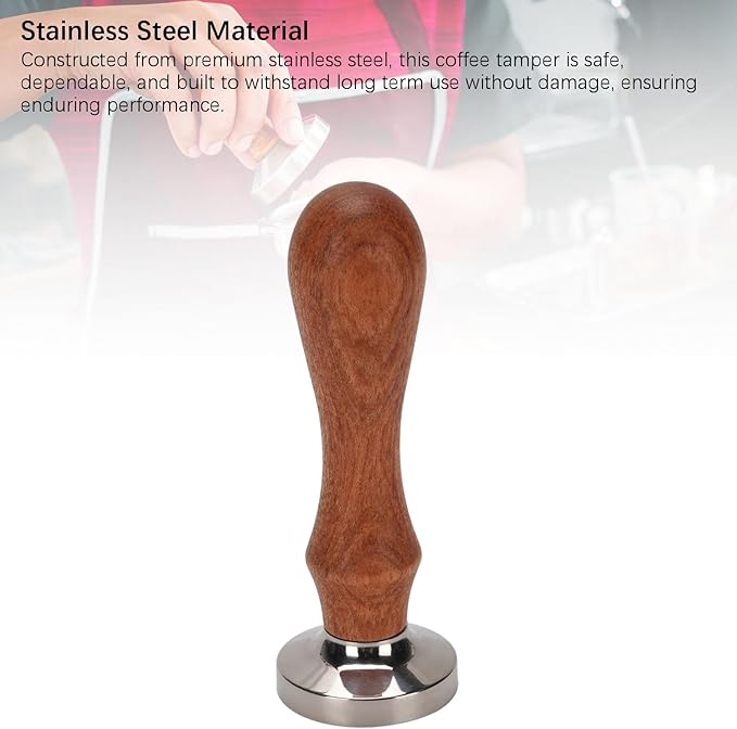 30mm Coffee Tamper, Stainless Steel Coffee Ground Press with Ergonomic Wooden Handle, Professional Espresso Tamper for Cafe and Home Use