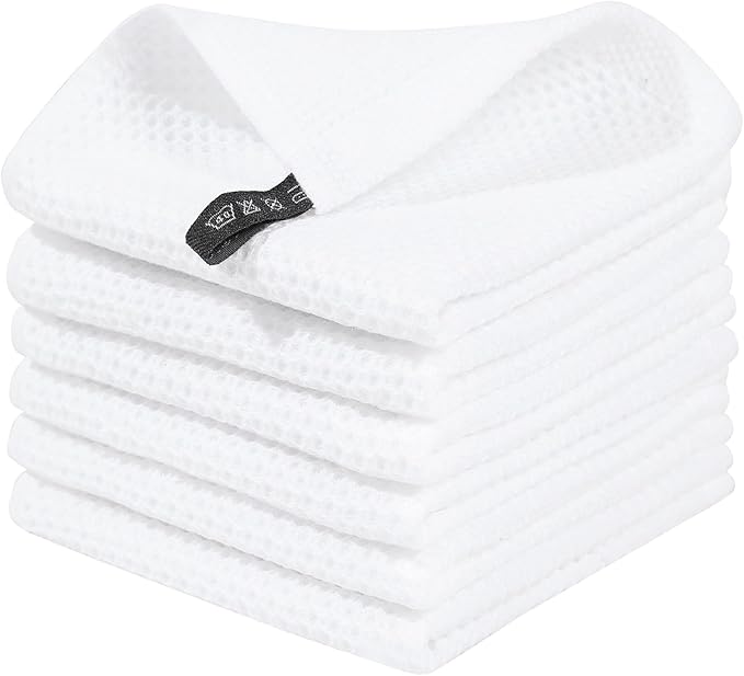 Homaxy 100% Cotton Waffle Weave Kitchen Dish Cloths 6-Pack, White | 12 x 12 Inches, Ultra Soft Absorbent Dish Towels, Quick Drying Dish Rags with Hanging Loop by Homaxy