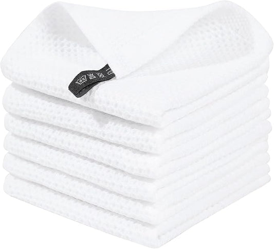 Homaxy 100% Cotton Waffle Weave Kitchen Dish Cloths 6-Pack, White | 12 x 12 Inches, Ultra Soft Absorbent Dish Towels, Quick Drying Dish Rags with Hanging Loop by Homaxy