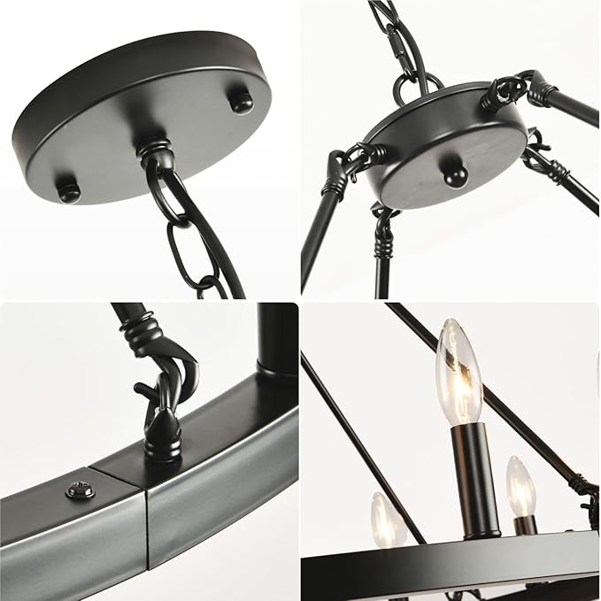 WJShome 20.7" Wagon Wheel Chandelier, 6-Light Black Chandeliers for Dining Room, Farmhouse Foyer Lighting Fixtures, Round Rustic Chandelier, for Kitchen Island, Entryway,Hallway - Image 3