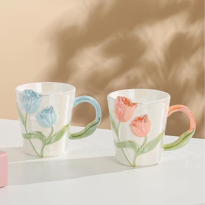 Espresso Cup11.8oz Funny Ceramic Coffee Mug for Women, Handmade Cute Tea Cup, Unique Gift for Mom Wife Best Friend, Home Office Use, Pink - Image 4
