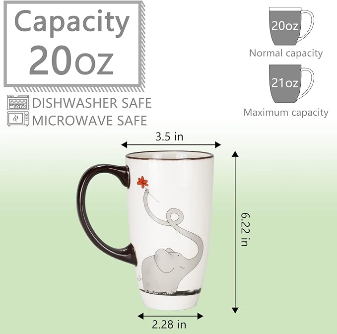 Ceramic Coffee Mug Porcelain Novelty Elephant Mug for Animal Lover 20 oz Large Tea Mug Birthday Gifts for Women Men Mom Dad Kid Teacher Friend Give for Christmas Housewarming Holiday White - Image 2