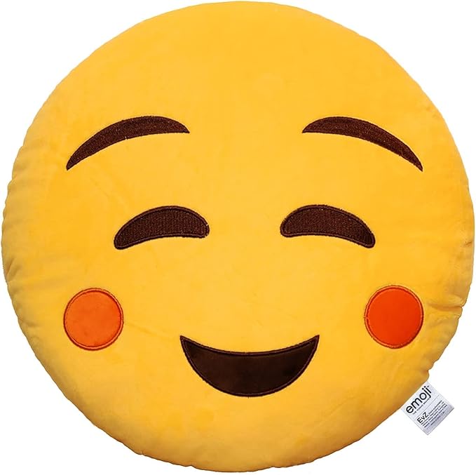 EvZ Official Certified Relaxed Emoji Pillow - 32cm Large Soft Plush Peaceful Smiling Face Emoticon Cushion - Cozy Decorative Stuffed Toy for Sleeping, Spa Decor & Stress Relief (Yellow) - Image 2
