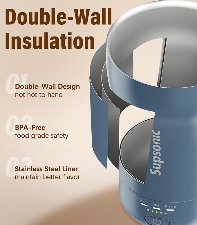 Supsonic - 14oz Heated Coffee Mug, Self-Heating Travel Mug with 3-Temp Settings, Insulated Stainless Steel Constant Temperature Heating Mug for Beverage, Smart Heating Portable Coffee Mug | S1 - Image 6