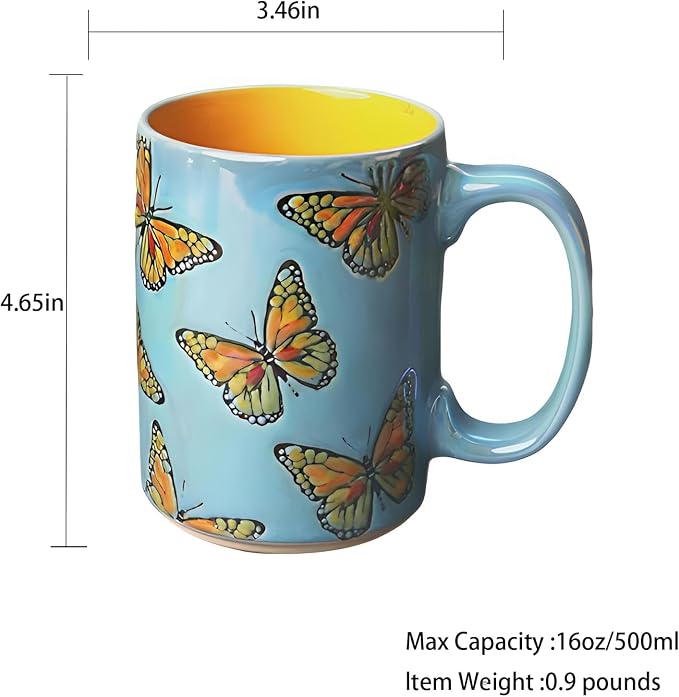 16oz Ceramic Coffee Mug for Office and Home,Hand Painted with Handles Tea Cup,Cute Butterfly Mug,Best Gifts for Women and Men,Dishwasher Microwave Safe - Image 2