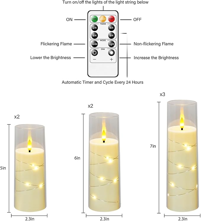 Flameless Candles,with Embedded Star String, Battery Operated Candles Flickering LED Pillar Candles with Remote Control and Timer, Home Decoration Add a Warm and Romantic Atmosphere，Set of 7 (Ivory) - Image 3