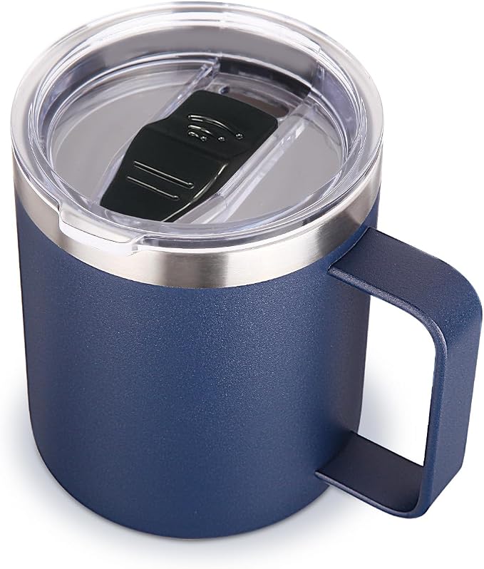 Volhoply 14oz Insulated Stainless Steel Coffee Mug with Leakproof Lid,Double Wall Vacuum Travel Coffee Cup with Handle,Reusable Metal Cups Tumbler,Camping Mugs Keep Hot&Cold,Ideal Gifts(Navy,1) by LiveFully%EF%BC%8CDrinkFreely%E2%80%94KeepGoingwithVolhoply%EF%BC%81