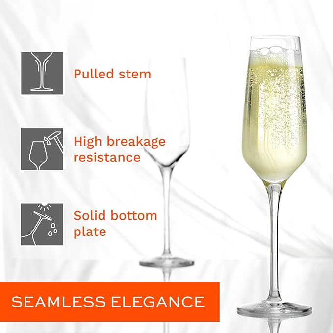Stölzle Lausitz Champagne Glasses Experience 6-Piece Set 6.5 oz – Elegant Crystal Flutes for Prosecco & Champagne – Dishwasher-Safe & Durable - Image 3