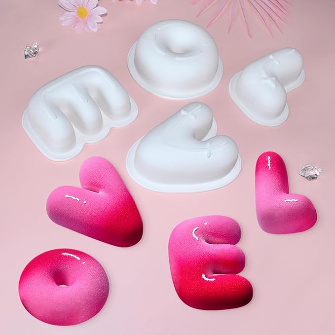 mostsom 4pcs Love Shape Nonstick Baking Molds, Silicone Muffin Pan BPA Free Easy Clean Candy & Chocolate Molds for Cakes, Mousse, Fondant Mould, French Desserts, Pastry (D_ LOVE)