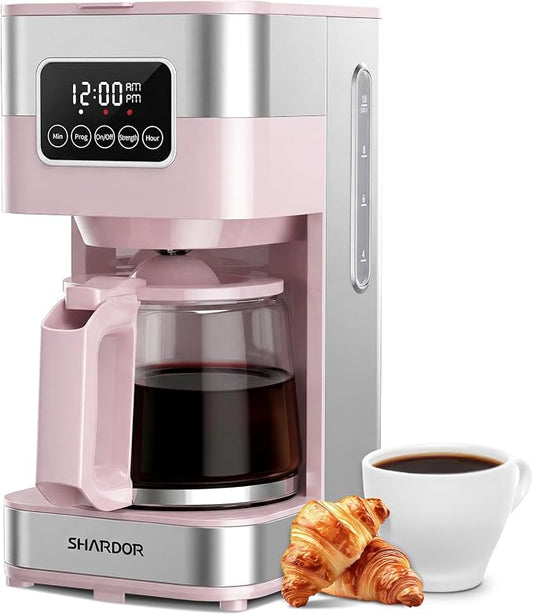 SHARDOR 10-Cup Programmable Coffee Maker, Regular & Strong Brew Drip Coffee Machine for Home and Office, Auto Shut Off, Permanent Filter (pink) by Shardor