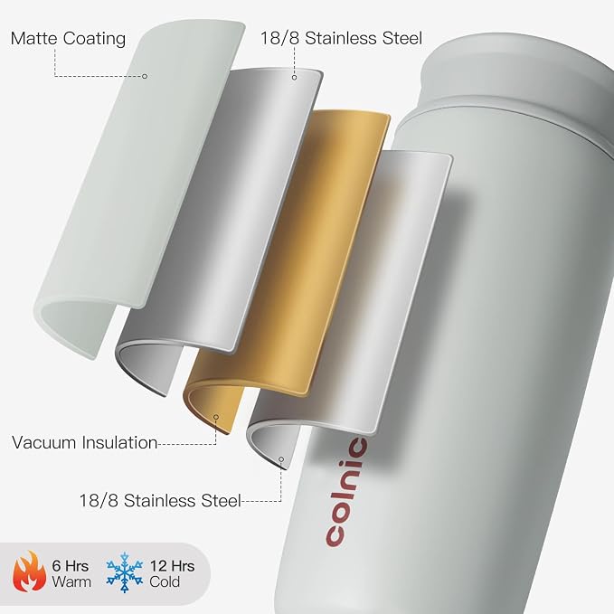 Travel Coffee Mug with 360°Lid, 12 oz Coffee Tumbler Insulated Travel Mugs for Hot and Cold, Vacuum Insulated Stainless Steel Coffee Cup Leak Proof Spill Proof-Ivory Gray - Image 7