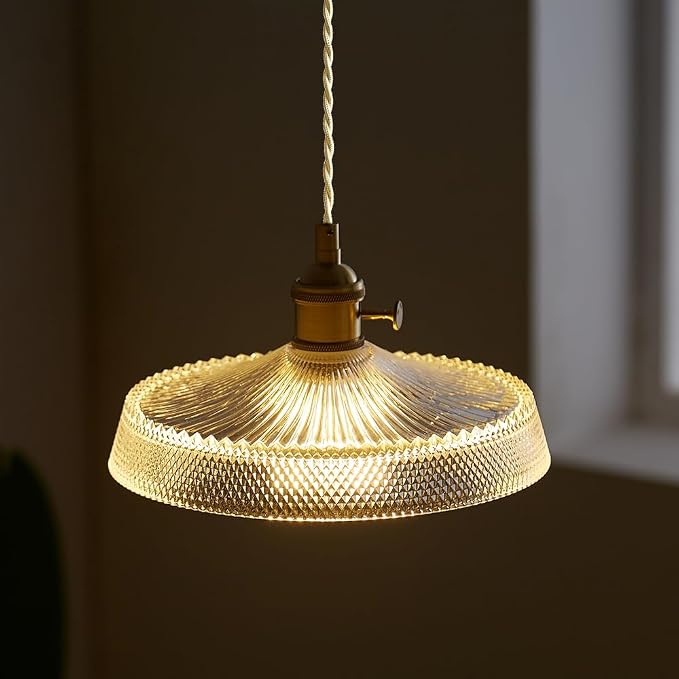 Sedelan Antique Pendant Light, Vintage Pendant Lighting, Glass Kitchen Pendant Lighting Over Island Hallway Bedroom Adjustable Hanging Light Fixture 59.05”, Copper E26, Switch Knob(Bulb Not Included) by Sedelan