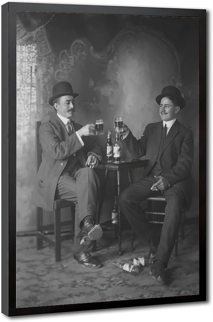 UXCBIA Two Men Drinking Beer, Vintage Black And White, Alcohol Prohibition Poster Canvas Poster Wall Art Decor Print Picture Paintings for Living Room Bedroom Decoration Black Frame 24x36in(60x90cm) by Unknown
