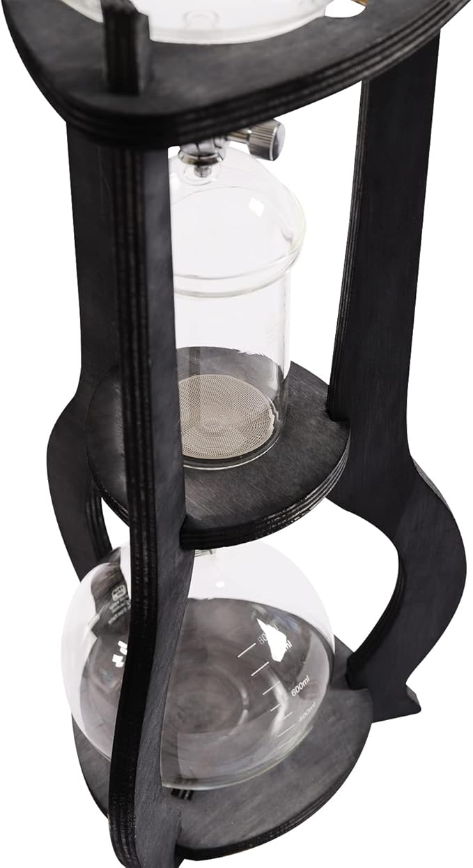 Grey Ice Cold Drip Tower, 6-8 Cups 600ml Wooden Cold Brew Drip Tower -20~300℃ Temperature Range With Slow Drip TechnologyIBamboo Straight Frame for Home Office Drip Coffee Maker