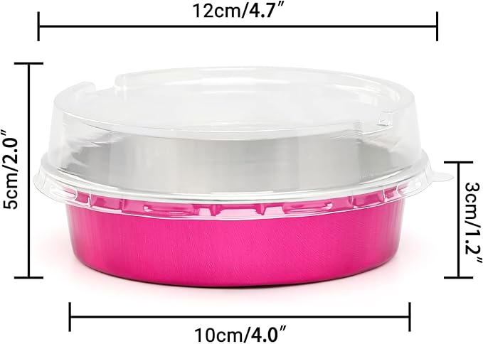 Beasea Disposable Cupcake Pans with Lids, 100 Pack 4 Inch 8oz Rose Red Aluminum Baking Foil Tins Small Round Tart Containers for Individual Dessert Muffin Cheesecake Ramekins Quiche Oven Dishes - Image 2