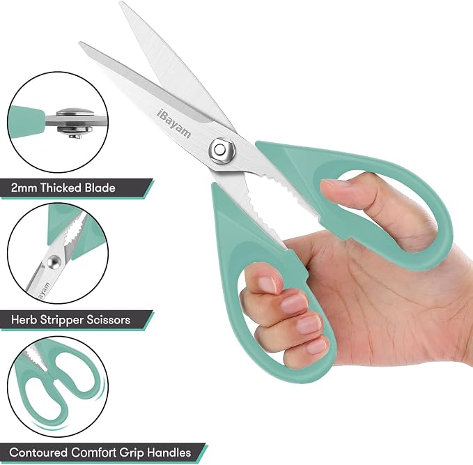 iBayam 1-Pack Kitchen Scissors All Purpose Kitchen Shears Heavy Duty 8.5" | Cooking Scissors with Protective Sheath for Food, First Apartment Camper Essentials, Home Kitchen Gadgets, Utensils - Image 4