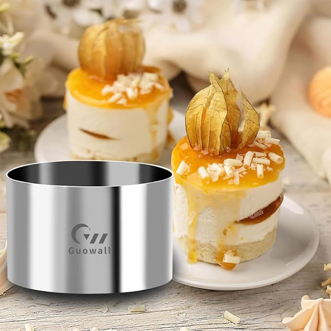 Guowall Seamless Cake Ring Mold 4 Pack Stainless Steel Mousse Mould Round Food Mold Pastry Cookie Cutter for Baking - 3.15 x 2 inch