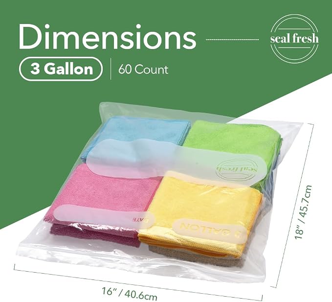 Seal Fresh 3 Gallon Large Plastic Storage Bags – 16" x 18" (60 Count) – Reusable XXL Extra Large Clear Jumbo Zip Bags with Sealable Zipper Top For Clothes, Travel, Moving - Image 2