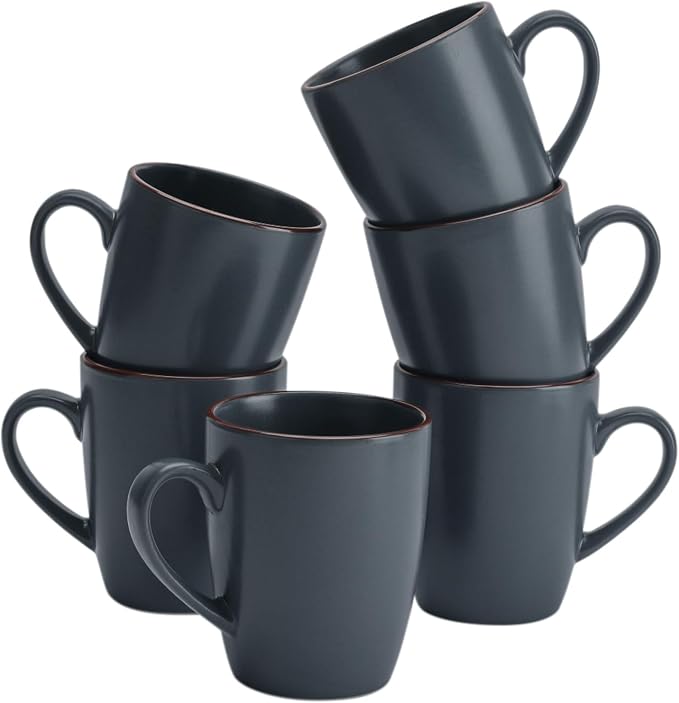 famiware Venus Coffee Mugs for 6, 13 oz Mug Set, Dringking Cup with Handle for Coffee, Tea, Cocoa, Milk, Charcoal by Famiware
