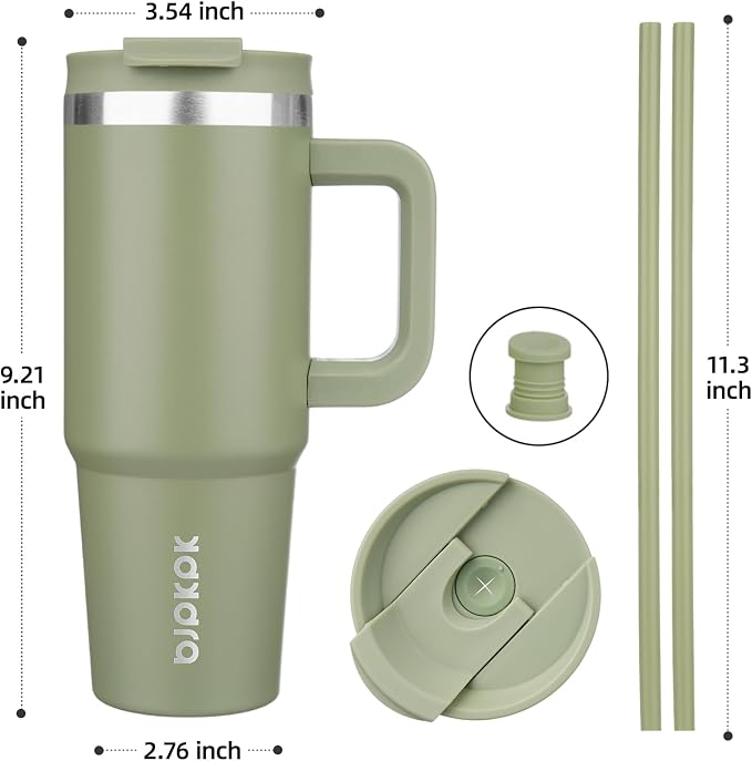 BJPKPK 30 oz Insulated Tumbler with Handle & Straw, Stainless Steel | Double Wall Vacuum Insulation, Leak Proof, BPA Free, Dishwasher Safe, Cupholder Friendly, Travel & Outdoor, Sage - Image 3