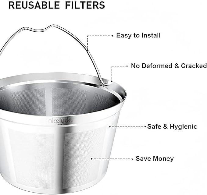Coffee Filter Reusable 8 10 12 Cup Basket Replacement Filter-Stainless Steel Permanent Coffee Filter Suitable for Bunn Coffee Brewer