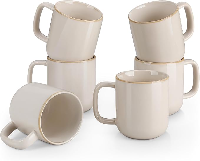 vancasso Coffee Mugs Set of 6, 12 Oz Ceramic Coffee Cups with Handle, Ceramic Unique Glaze Coffee Cup for Cappuccino, Latte, Tea, Cocoa, Dishwasher & Microwave Safe Gift Sets, Beige, Series PLAYA by vancasso