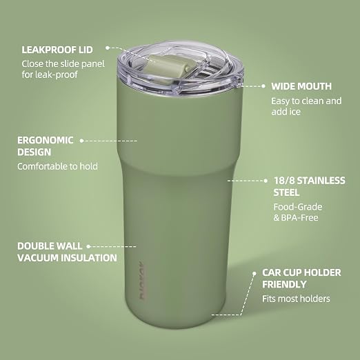 BJPKPK 24 oz Coffee Tumbler, Insulated Stainless Steel Travel Cup | Double Wall Vacuum, Leak Proof Lid, Keeps Hot/Cold/Iced, BPA Free, Dishwasher Safe, Cupholder, Forest Green - Image 2