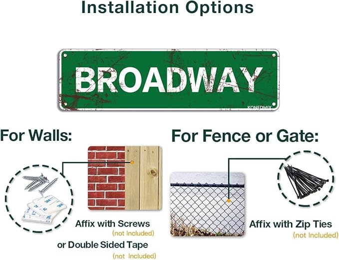 KONEDMIX Vintage Broadway Sign Wall Decor Road Street Wall Art 4X16inches | Novelty Bar Home Pub Shop Indoor Outdoor Use - Image 3