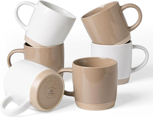 famiware Coffee Mugs for 6, 13 oz Mug Set, Dringking Cup with Handle for Coffee, Tea, Cocoa, Milk, Milkyway Serise, White+Cinnamon Brown by Famiware