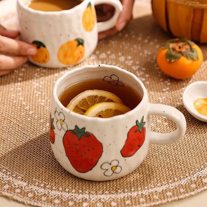 Coffee Mug 12oz Summer Cute Ceramic Cup with Handpainted Fruit Pattern, Lemon Tea Cup Gift for Coffee Lover, Birthday Gift for Latte Milk - Image 2