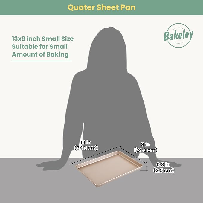 13-Inch Baking Sheet Pan, Non-Stick Carbon Steel Meat Bread Jelly Roll Pizzas Pastries Rimmed Cookie Sheet Pan for Oven Roasting 13" × 9" × 0.8" (Champagne Gold) - Image 2