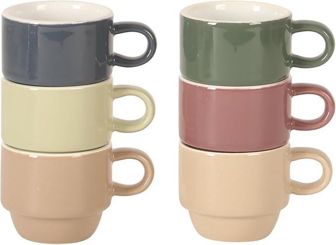 Gibson Home Brew Harmony 13 Piece Espresso Cup Set with Metal Rack, Stoneware Espresso Cups & Saucers, Solid Color Stackable Coffee Set, Café Style, Dishwasher & Microwave Safe - Image 8