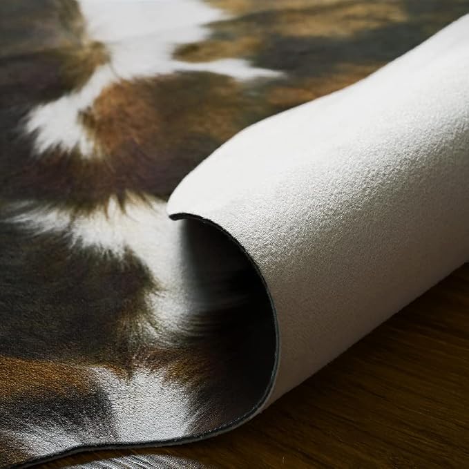 Amearea Faux Cow Hide Rug 7x6.2, Premium Western Home Decor Cow Print Rug | Large Faux Leather Animal Cowhide Carpet for Living Room Bedroom, Dining Traditional Cow Print Stuff Carpets, Brown - Image 5